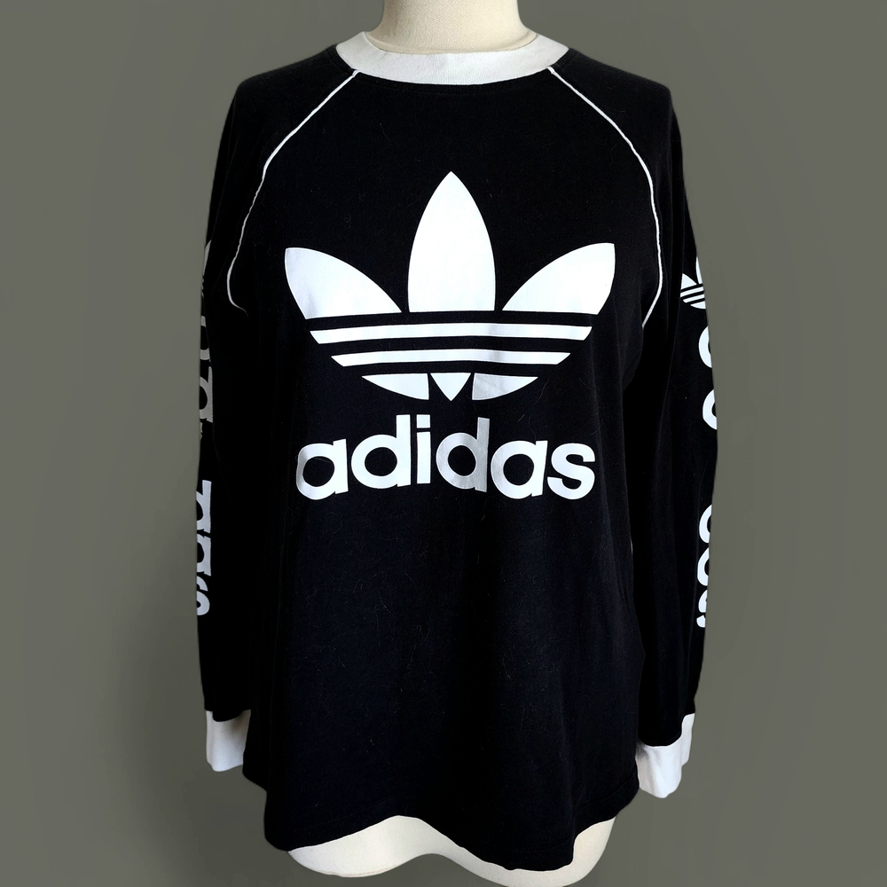 Womens Adidas Long Sleeve Black White Sporty Retro Shirt Top